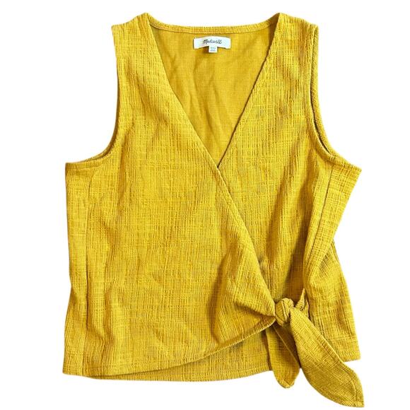 Madewell Tops - Madewell Womens Wrap Tank Top Gold XXS Ribbed Knit Sleeveless Tie Blouse Career
